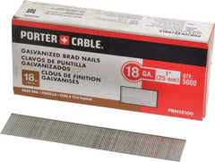 Porter-Cable - 18 Gauge 1" Long Brad Nails for Power Nailers - Grade 2 Steel, Galvanized Finish, Smooth Shank, Straight Stick Collation, Brad Head, Chisel Point - Americas Tooling