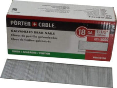 Porter-Cable - 18 Gauge 1-1/2" Long Brad Nails for Power Nailers - Grade 2 Steel, Galvanized Finish, Smooth Shank, Straight Stick Collation, Brad Head, Chisel Point - Americas Tooling