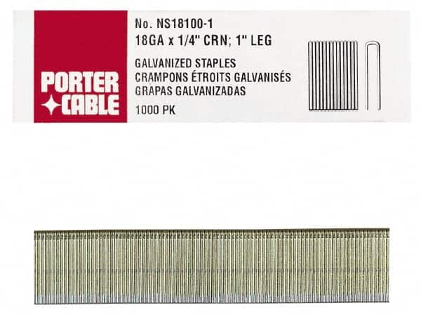 Porter-Cable - 1-1/4" Long x 1/4" Wide, 18 Gauge Narrow Crown Construction Staple - Grade 2 Steel, Galvanized Finish - Americas Tooling