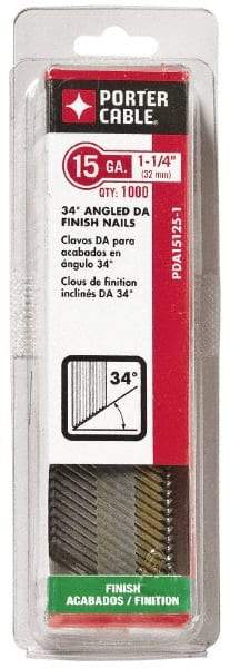 Porter-Cable - 15 Gauge 1-1/2" Long Finishing Nails for Power Nailers - Grade 2 Steel, Bright Finish, Angled Stick Collation, Chisel Point - Americas Tooling