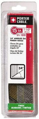 Porter-Cable - 15 Gauge 1-1/2" Long Finishing Nails for Power Nailers - Grade 2 Steel, Bright Finish, Angled Stick Collation, Chisel Point - Americas Tooling