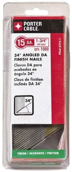 Porter-Cable - 18 Gauge 1-3/4" Long Finishing Nails for Power Nailers - Grade 2 Steel, Bright Finish, Angled Stick Collation, Chisel Point - Americas Tooling