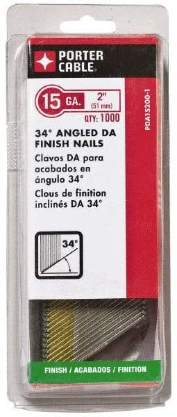 Porter-Cable - 15 Gauge 2" Long Finishing Nails for Power Nailers - Grade 2 Steel, Bright Finish, Angled Stick Collation, Chisel Point - Americas Tooling