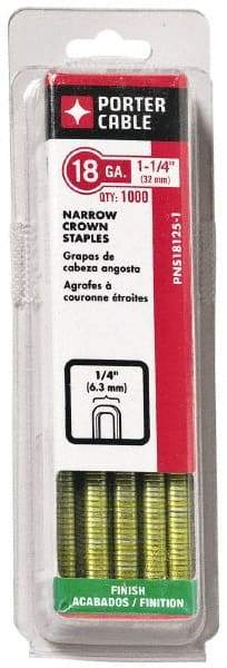 Porter-Cable - 1" Long x 1/4" Wide, 18 Gauge Narrow Crown Construction Staple - Grade 2 Steel, Galvanized Finish - Americas Tooling