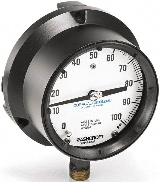 Ashcroft - 6" Dial, 1/2 Thread, 30-0-30 Scale Range, Pressure Gauge - Lower Connection Mount, Accurate to 0.5% of Scale - Americas Tooling