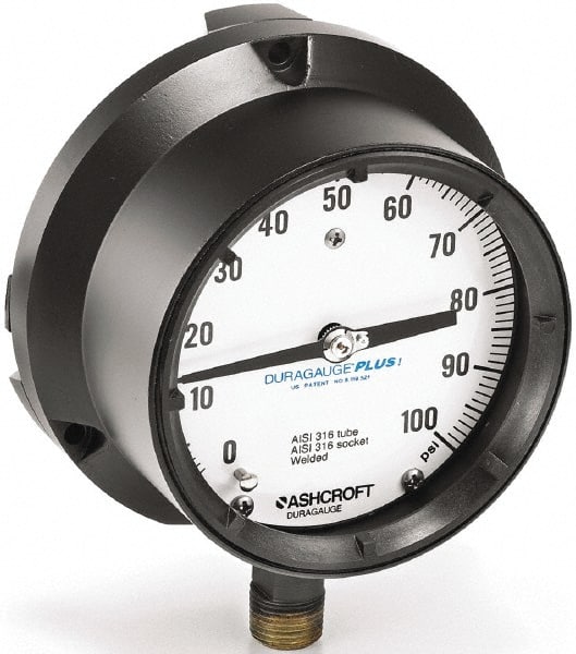 Ashcroft - 4-1/2" Dial, 1/2 Thread, 0-10,000 Scale Range, Pressure Gauge - Americas Tooling