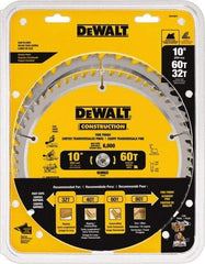 DeWALT - 10" Diam, 5/8" Arbor Hole Diam, 32 & 60 Tooth Wet & Dry Cut Saw Blade - Carbide-Tipped, Fine Finish & General Purpose Action, Standard Round Arbor - Americas Tooling