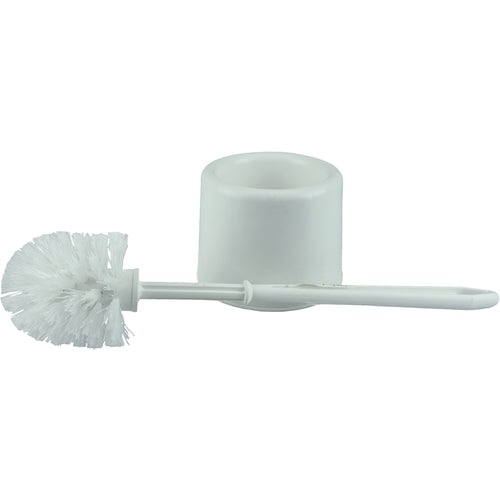 Toilet Bowl Brush Set, White Plastic Fill, Plastic Handle and Holder - Americas Tooling