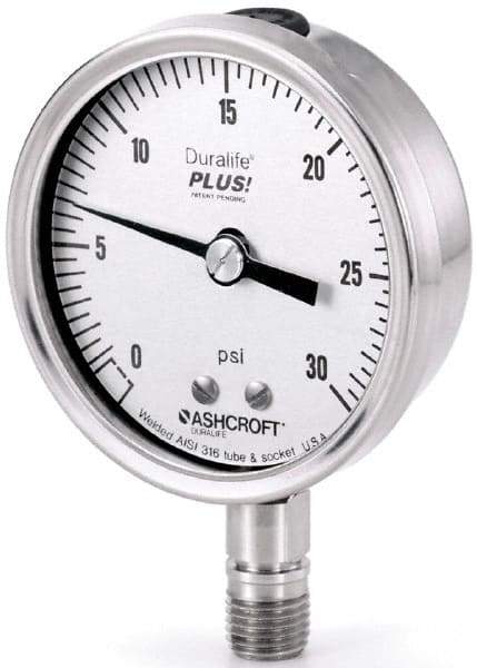 Ashcroft - 2-1/2" Dial, 1/4 Thread, 0-600 Scale Range, Pressure Gauge - Lower Connection Mount, Accurate to 1% of Scale - Americas Tooling