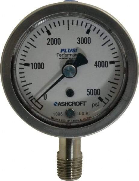 Ashcroft - 2-1/2" Dial, 1/4 Thread, 0-5,000 Scale Range, Pressure Gauge - Lower Connection Mount, Accurate to 3-2-3% of Scale - Americas Tooling