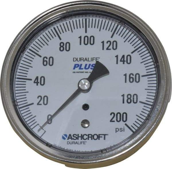 Ashcroft - 3-1/2" Dial, 1/4 Thread, 0-200 Scale Range, Pressure Gauge - Center Back Connection Mount, Accurate to 1% of Scale - Americas Tooling