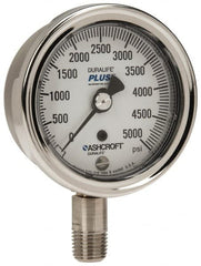 Ashcroft - 2-1/2" Dial, 1/4 Thread, 0-5,000 Scale Range, Pressure Gauge - Lower Connection Mount, Accurate to 1% of Scale - Americas Tooling