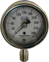 Ashcroft - 2-1/2" Dial, 1/4 Thread, 0-300 Scale Range, Pressure Gauge - Lower Connection Mount, Accurate to 1% of Scale - Americas Tooling