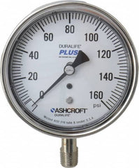 Ashcroft - 3-1/2" Dial, 1/4 Thread, 0-160 Scale Range, Pressure Gauge - Lower Connection Mount, Accurate to 1% of Scale - Americas Tooling