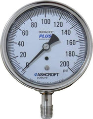 Ashcroft - 3-1/2" Dial, 1/4 Thread, 0-200 Scale Range, Pressure Gauge - Lower Connection Mount, Accurate to 1% of Scale - Americas Tooling