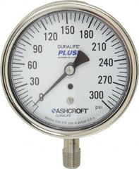 Ashcroft - 3-1/2" Dial, 1/4 Thread, 0-300 Scale Range, Pressure Gauge - Lower Connection Mount, Accurate to 1% of Scale - Americas Tooling