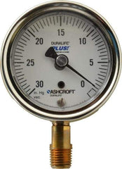 Ashcroft - 2-1/2" Dial, 1/4 Thread, 30-0 Scale Range, Pressure Gauge - Lower Connection Mount, Accurate to 1% of Scale - Americas Tooling