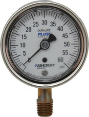 Ashcroft - 2-1/2" Dial, 1/4 Thread, 0-60 Scale Range, Pressure Gauge - Lower Connection Mount, Accurate to 1% of Scale - Americas Tooling