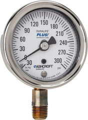 Ashcroft - 2-1/2" Dial, 1/4 Thread, 30-0-300 Scale Range, Pressure Gauge - Lower Connection Mount, Accurate to 1% of Scale - Americas Tooling