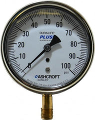 Ashcroft - 3-1/2" Dial, 1/4 Thread, 0-100 Scale Range, Pressure Gauge - Lower Connection Mount, Accurate to 1% of Scale - Americas Tooling