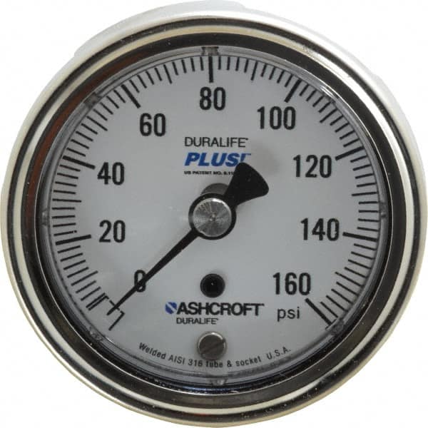 Ashcroft - 2-1/2" Dial, 1/4 Thread, 0-160 Scale Range, Pressure Gauge - Center Back Connection Mount, Accurate to 1% of Scale - Americas Tooling