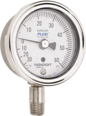 Ashcroft - 2-1/2" Dial, 1/4 Thread, 30-0-60 Scale Range, Pressure Gauge - Lower Connection Mount, Accurate to 1% of Scale - Americas Tooling