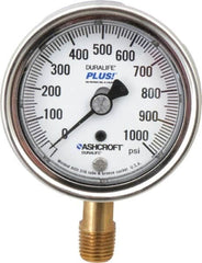 Ashcroft - 2-1/2" Dial, 1/4 Thread, 0-1,000 Scale Range, Pressure Gauge - Lower Connection Mount, Accurate to 1% of Scale - Americas Tooling