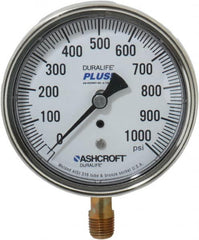 Ashcroft - 3-1/2" Dial, 1/4 Thread, 0-1,000 Scale Range, Pressure Gauge - Lower Connection Mount, Accurate to 1% of Scale - Americas Tooling