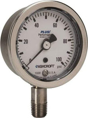 Ashcroft - 2-1/2" Dial, 1/4 Thread, 0-100 Scale Range, Pressure Gauge - Lower Connection Mount, Accurate to 3-2-3% of Scale - Americas Tooling