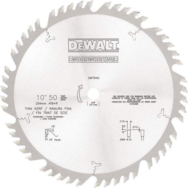 DeWALT - 10" Diam, 5/8" Arbor Hole Diam, 50 Tooth Wet & Dry Cut Saw Blade - Tungsten Carbide-Tipped, Standard Round Arbor - Americas Tooling