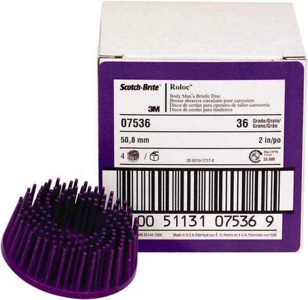 3M - 2" 36 Grit Ceramic Straight Disc Brush - Very Coarse Grade, Type R Quick Change Connector, 3/4" Trim Length, 0.37" Arbor Hole - Americas Tooling