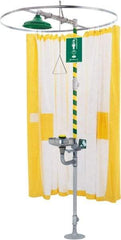 Haws - 78" Long, Tyvek Plumbed Wash Station Shower Curtain - Yellow & White Matting, Compatible with Emergency Showers - Americas Tooling