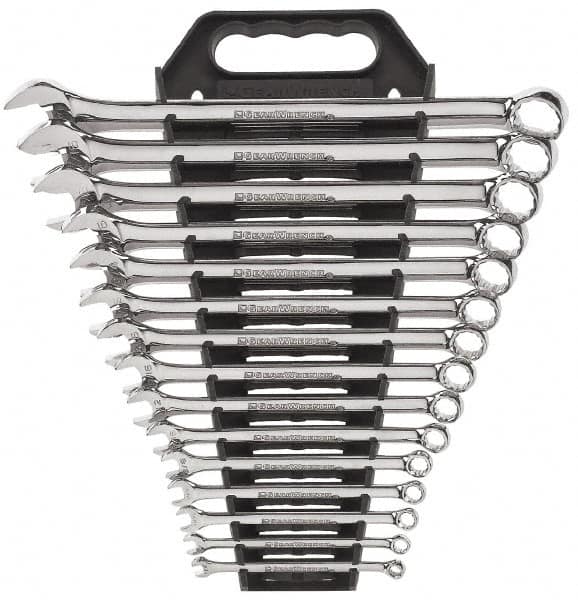 GearWrench - 15 Piece, 1/4" to 1", 12 Point Combination Wrench Set - Inch Measurement Standard, Full Polish Finish, Comes in Plastic Rack - Americas Tooling