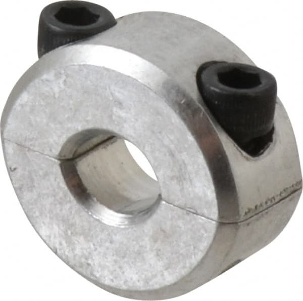 Climax Metal Products - 1/4" Bore, Aluminum, Two Piece Two Piece Split Shaft Collar - 11/16" Outside Diam, 5/16" Wide - Americas Tooling