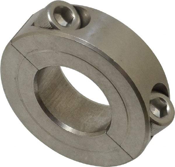 Climax Metal Products - 13/16" Bore, Stainless Steel, Two Piece Two Piece Split Shaft Collar - 1-5/8" Outside Diam, 1/2" Wide - Americas Tooling