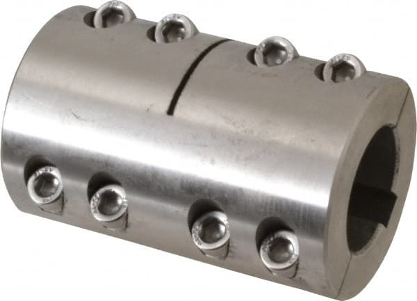 Climax Metal Products - 30mm Inside x 53mm Outside Diam, Metric Two Piece Clamping Rigid Coupling with Keyway - 83mm Long x 10mm Keyway Width x 3.3mm Keyway Depth - Americas Tooling