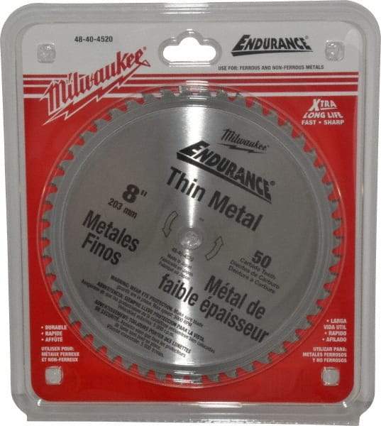 Milwaukee Tool - 8" Diam, 5/8" Arbor Hole Diam, 50 Tooth Wet & Dry Cut Saw Blade - Cermet-Tipped, Burr-Free, Clean, Smooth Action, Standard Round Arbor - Americas Tooling