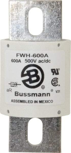 Cooper Bussmann - 500 VAC/VDC, 600 Amp, Fast-Acting Semiconductor/High Speed Fuse - Bolt-on Mount, 4-15/32" OAL, 200 (RMS Symmetrical), 50 at DC kA Rating, 2" Diam - Americas Tooling