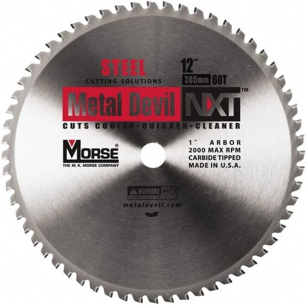 M.K. MORSE - 12" Diam, 1" Arbor Hole Diam, 60 Tooth Wet & Dry Cut Saw Blade - Steel, Standard Round Arbor - Americas Tooling