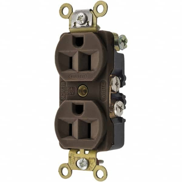 Hubbell Wiring Device-Kellems - 125V 15A NEMA 5-15R Industrial Grade Brown Straight Blade Duplex Receptacle - Americas Tooling