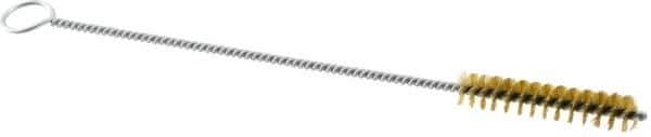 Weiler - 2" Long x 3/8" Diam Brass Hand Tube Brush - Single Spiral, 8" OAL, 0.004" Wire Diam, 1/8" Shank Diam - Americas Tooling