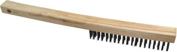 Weiler - 3 Rows x 19 Columns Curved Handle Steel Scratch Brush - 6" Brush Length, 13-1/2" OAL, 1" Trim Length, Wood Curved Handle - Americas Tooling