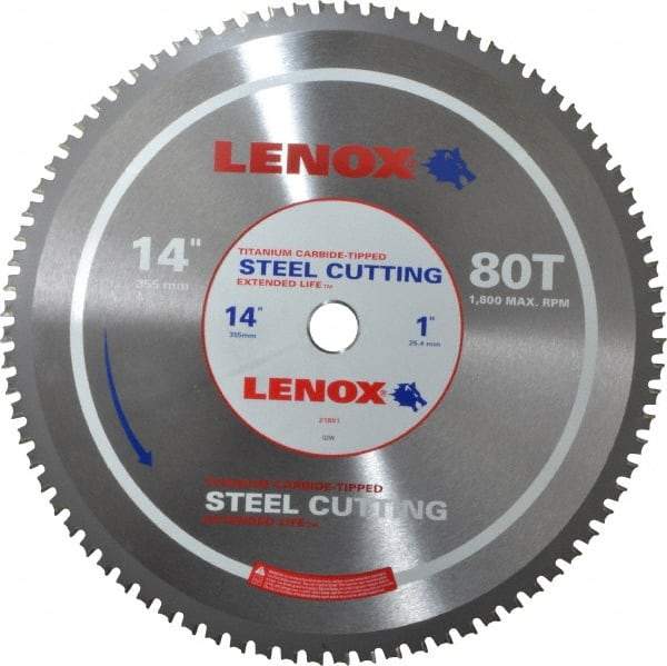 Lenox - 14" Diam, 1" Arbor Hole Diam, 80 Tooth Wet & Dry Cut Saw Blade - Titanium Carbide-Tipped, General Purpose Action, Standard Round Arbor - Americas Tooling