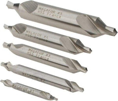 Magafor - 5 Piece, #1 to 5, 1/8 to 7/16" Body Diam, 3/64 to 3/16" Point Diam, Plain Edge, High Speed Steel Combo Drill & Countersink Set - 60° Incl Angle, 0.067 to 0.256" Point Length, 1/8 to 2-3/4" OAL, Double End, 115 Series Compatibility - Americas Tooling