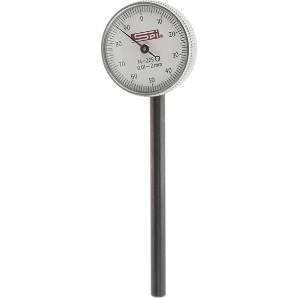 SPI - 2mm Range, 0-100 Dial Reading, 0.001" Graduation Dial Drop Indicator - 1.55" Dial, 2mm Range per Revolution, Includes NPL Traceability Certification - Americas Tooling