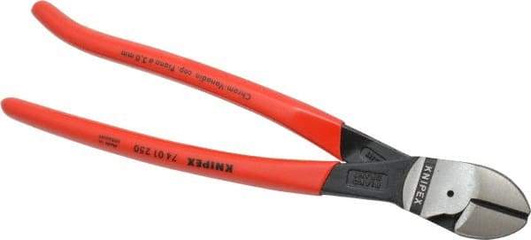 Knipex - 10" OAL, 9/64" Capacity, Diagonal Cutter - 1-1/8" Jaw Length x 1-1/8" Jaw Width, Oval Head, Plastic Coated Handle - Americas Tooling