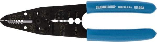 Channellock - 22 to 10 AWG Capacity Wire Stripper/Crimper - 8-1/4" OAL, Plastic Cushion Handle - Americas Tooling