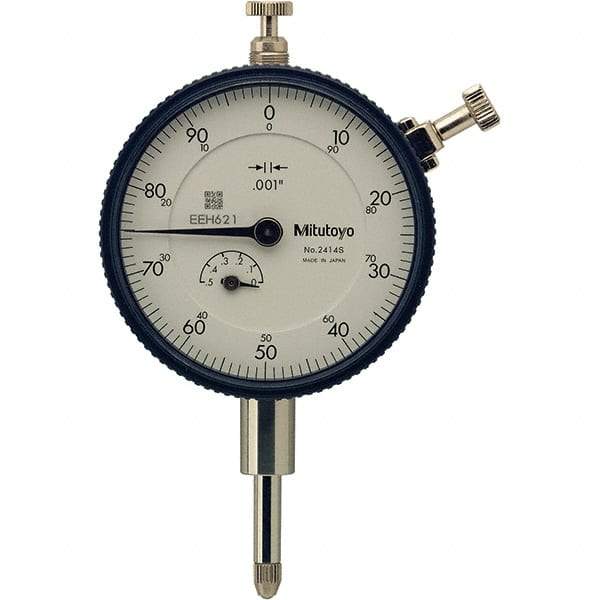 Mitutoyo - 1/2" Range, 0-100 Dial Reading, 0.001" Graduation Dial Drop Indicator - 57mm Dial, 0.1" Range per Revolution, 0.001" Accuracy, Revolution Counter - Americas Tooling