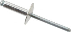 RivetKing - Size 68 Large Flange Dome Head Aluminum Open End Blind Rivet - Steel Mandrel, 0.376" to 1/2" Grip, 5/8" Head Diam, 0.192" to 0.196" Hole Diam, 0.7" Length Under Head, 3/16" Body Diam - Americas Tooling