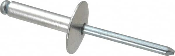 RivetKing - Size 610 Large Flange Dome Head Aluminum Open End Blind Rivet - Steel Mandrel, 0.501" to 5/8" Grip, 5/8" Head Diam, 0.192" to 0.196" Hole Diam, 0.825" Length Under Head, 3/16" Body Diam - Americas Tooling